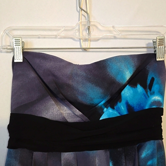 JFW, Maxi Dress, Strapless, Med, Floral Print, Black, Blue, Elastic Back, Tie - Picture 4 of 9